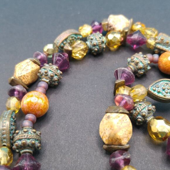 Chico's Gemstone Beaded Necklace, Brass Beads End Caps, Quartz Glass Brass, 19" - Picture 12 of 12